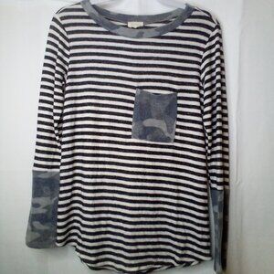 143 Story by Line Up Shirt women S Long Sleeve Soft Stretch Stripe Camo